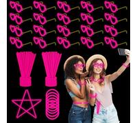 YOFOBU 100PCS Pink Glow Sticks Party Favors with 20PCS Glow Glasses(For 60 Glow Bracelets&20 Heart Glasses),Glow In The Dark Party Supplies Neon Party Decor for Christmas Valentines Day Wedding