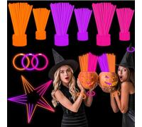 YOFOBU 150 Pack Halloween Glow Sticks Bulk Glow Bracelets Necklaces with 150 PCS Connectors 8" Glowsticks Light Up Neon Party Favors for Halloween Christmas Wedding Birthday Carnival(PinkOrangePurple)