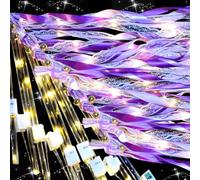 YOFOBU - 30 Pack Purple Light Up Wands, Wedding Wands with 3 Colorful Flashing Modes, Silk LED Wands with Bells, Glow Ribbon Streamers for Wedding, Mardi Gras, Day