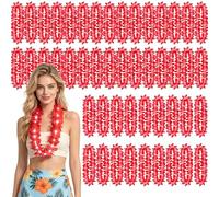 YOFOBU 48PCS Red LED Hawaiian Leis Bulk,Light Up Hawaiian Leis Flower Necklace,Tropical Luau Hawaii Theme Flower Leis Set for July 4th Beach Birthday Graduation Carnival Party Wedding Masquerade