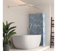 YOFOQ Shower Curtain Rail, U-Shaped, Adjustable Shower Curtain Rod 75x190x75 cm, Stainless Steel Extendable Shower Curtain Pole, for Bathroom Bathtub with 16 Rings, No Ceiling Support Required, Silver