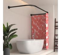 YOFOQ Shower Curtain Rail, U-Shaped, Adjustable Shower Curtain Rod 75x190x75 cm, Stainless Steel Extendable Shower Curtain Pole, for Bathroom Bathtub with 16 Rings, No Ceiling Support Required, Black