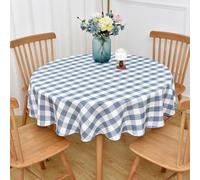 Yofori Gingham Round Tablecloth, Heavy Duty Cotton Blend Checkered Table Cloth Round Cover for Kitchen Dining Outdoor Picnics (Blue, 53 inch)