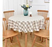 Yofori Gingham Round Tablecloth, Heavy Duty Cotton Blend Checkered Table Cloth Round Cover for Kitchen Dining Outdoor Picnics (Beige, 53 inch)