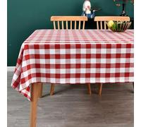 Yofori Gingham Table Cloth, Heavy Duty Cotton Blend Christmas Tablecloth for Square Tables Checkered Xmas Tablecloth for Kitchen Dinning Tabletop Decoration (Red, 135 x 135 cm)