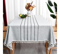 Yofori Heavy-Duty Cotton Linen Tablecloth with Tassels - Washable, Wrinkle-Free, and Reusable - Great for Kitchen, Indoor and Outdoor Dining, and Outdoor Picnics (Grey, 135 x 180 cm)