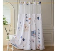 Yofori Hookless Shower Curtain with Snap in Fabric Liner Set, Blue Flowers Pattern Shower Curtain with See Through Top Window Wet Room Shower Curtains for Bathroom, 181x188cm
