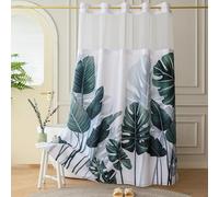 Yofori Hookless Shower Curtain with Snap in Fabric Liner Set, Green Leaves Pattern Shower Curtain with See Through Top Window Wet Room Shower Curtains for Bathroom, 181x188cm