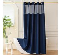 Yofori Hookless Shower Curtain with Snap in Fabric Liner Set, Waffle Shower Curtain with See Through Top Window Wet Room Shower Curtains for Bathroom, Navy Blue, 183x183cm