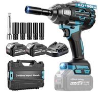 Yofuly 1200Nm Cordless Impact Wrench Compatible with Makita 18V Battery, 1/2" High Torque Electric Impact Driver Gun Brushless with 2X4.0Ah Battery,4-Speed Control 3600rpm&5 Socket for Car/Truck Car