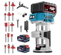Yofuly Battery Router for Makita 18 V Battery, 2 Pieces 3.0 Ah Batteries, 800 W Cordless Edge Milling Set Brushless Single-Handed Milling Cutter Wood Milling Cutter with 15-Piece 1/4 Inch Cutter Set