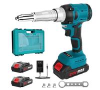 Yofuly Cordless Rivet Gun Compatible with Makita 18V/21V Battery, 2 * Batteries, 20,000N Brushless Electric Pop Rivet Gun Auto Riveting Pliers Tool with with 4 Adapters for Blind Rivets