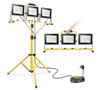 Yofuly LED Work Light with Tripod 21000LM, 3 Adjustable Heads, 5M Power Cable IP66 Waterproof Site Light, Portable Telescopic Stand Floodlight for Job Site, Outdoor, Garage, Workshop