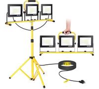 Yofuly LED Work Light with Tripod, 210W 20000LM, 3 Adjustable Heads, 5M Power Cable IP66 Waterproof Site Light, Portable Telescopic Stand Floodlight for Job Site, Outdoor, Garage, Workshop