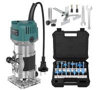Yofuly Wood Palm Router Tool, 220V 800W Electric Hand Router Trimmer Tool Professional Edge Router for Woodworking with 15 PCS 1/4" (6.35mm) Router Bit Set for DIY Carving
