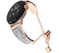 YOFUNTLE Compatible for Google Pixel Watch 3 41mm/Pixel Watch 2/Pixel Watch Band,Women No Gap Jewelry Rhinestone Metal Bangle Bling Bracelet Replacement Wristband (RoseGold)