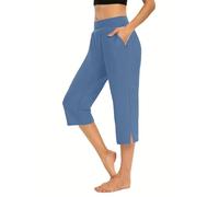 Yoga and Pilates trousers, pyjama trousers, women, wide trousers, summer, light, soft, comfortable, cotton, short trousers, plain, casual, knee-length, elegant summer trousers, with pockets, shorts, 3