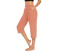 Yoga and Pilates trousers, pyjama trousers, women, wide trousers, summer, light, soft, comfortable, cotton, short trousers, plain, casual, knee-length, elegant summer trousers, with pockets, shorts, 3
