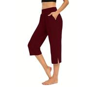 Yoga and Pilates trousers, pyjama trousers, women, wide trousers, summer, light, soft, comfortable, cotton, short trousers, plain, casual, knee-length, elegant summer trousers, with pockets, shorts, 3
