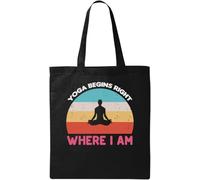 Yoga Begins Right Where I Am Meditation Logo Natural Ecological Cotton Tote Bag Black