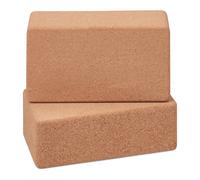 Relaxdays Yoga Block, Set of 2, Cork Bricks, for Pilates, Stretching, Balance, 12 x 22.5 x 7 cm, Non-Slip Cubes, Natural, 100%
