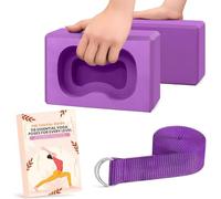 Yoga Blocks 2-Pack Kit with Strap & Free Ebook Guide - Non-Slip Yoga Accessories Set for Home, Gym & Pilates | Stretching, Splits & Exercise EVA Foam Bricks Gifts for Women