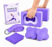 Yoga Blocks 2-Pack with Resistance band, Strap and 2x Kneepads - Free Ebook Guide - Non-Slip Yoga Accessories Set for Home, Gym & Pilates | Stretching, Splits & Exercise Bricks Gifts for Women