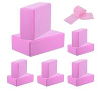 Yoga Blocks & Resistance Band Set, 10 Pack High-Density EVA Foam Yoga Block Bulk 9"x6"x3" Non-Slip Dance Brick Lightweight for Women Gym Stretching Yoga Pilates(Pink)