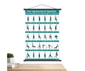 Yoga Board on Chair - PVC Art Fabric 40x60cm | Folding Wall Poster, Pilates Workout Chart Multi Pose | Fitness Chair, Stretching, Mobility Training,