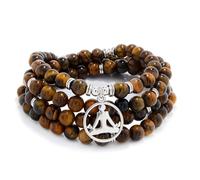 Yoga Charm 108 Mala Zen Buddha Beads Bracelet Necklace for Men or Women (Brown Tiger Eye)
