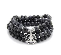 Yoga Charm 108 Mala Zen Buddha Beads Bracelet Necklace for Men or Women (Labradorite)