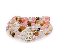 Yoga Charm 108 Mala Zen Buddha Beads Bracelet Necklace for Men or Women (Watermelon Tourmaline)