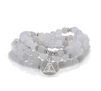 Yoga Charm 108 Mala Zen Buddha Beads Bracelet Necklace for Men or Women (White Jade)