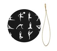 Yoga Christmas Ceramic Ornament - Double-Sided Uv Printed Round Hanging Decoration with Gold String for Tree