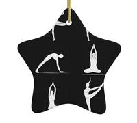 (Yoga) Christmas Ceramic Star Shape Ornament Pendant Xmas Tree Hanging Decoration For Holiday Home Party Decor