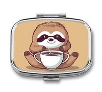 Yoga Coffee Pill Box, 2 Compartments Portable Medicine Pill Organizer Pocket Purse Organizer Decorative Metal Medicine Vitamins