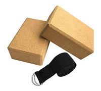 Yoga Cork Blocks with Adjustable Stretching Strap Wood Bricks Belt Band