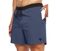 YOGA CROW Men's Flow Hot Yoga Workout Shorts - 5" Inseam - Quick Dry - Inner Liner - Zipper Pockets, Gym, Running, Hiking, Legion Blue, Small