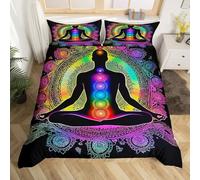 Yoga Duvet Cover Gradient Mandala Comforter Cover,Chakra Meditation Double Bedding Set for Kids Boys Girls Teens Lotus Chakra Art Quilt Cover
