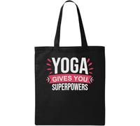 Yoga Gives You Superpowers Pink And White Logo Natural Ecological Cotton Tote Bag Black