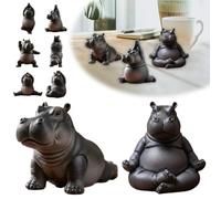 Yoga Hippo Figurine - Zen Yoga Meditation Statue, Fun Yoga Pose Statue for Home Office, Creative Desktop Ornament, Educational Toy (A)