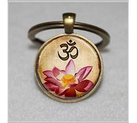 Yoga Keychain,Om Keychain,Pink Lotus Blossom Flower Art Keychain，Unique Key Ring Customized Gift，Everyday Gift Key Chain