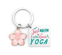 Yoga Keyring Metal Keychain, Christmas Gifts Yoga Girl Keychain Gift with Cherry Blossom Key Fob, Teenage Girl Gifts for Girls, Personalised Women Cute Keyring for Daughter Niece Birthday Christmas