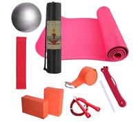 Yoga Kit | 10 Piece Home Fitness Set with 7mm Thick Mat and Ball, Resistance Bands, Stretching Strap & Carry Bag | Complete Portable Workout Equipment