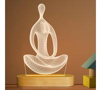 Yoga Lamp LED 3D Art Night Light for Girls Women Meditation Lovers Birthday Gifts,USB Power Warm Color Wood Base Table Lamps