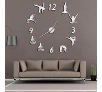 Yoga Large Wall Clocks Mirror Effect Living Room DIY Wall Clock Meditation Zen Wall Art Home Decoration Frameless Clock Watch(Silver,27inch)