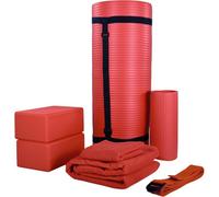 Yoga Mat 7-Pc Set, Balancefrom Gym Yoga Set With Carrying Strap, Red