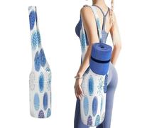 Yoga Mat Bag, Soft Canvas Storage Bag Fashion Mat Bag for Clothes Dorm Organizer with Pocket Shoulder Strap Print Seamless Pattern with Hand Drawn Blue Circles on White