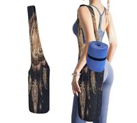 Yoga Mat Bag, Soft Canvas Storage Bag Fashion Mat Bag Pocket Shoulder Strap Clothes Dorm Organizer Print Gold Native American Mandala Feathers Space