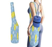 Yoga Mat Bag, Soft Canvas Storage Bag Fashion Mat Bag Pocket Shoulder Strap Clothes Dorm Organizer Print Cute Yellow Rubber Ducks Bubbles on Light Blue